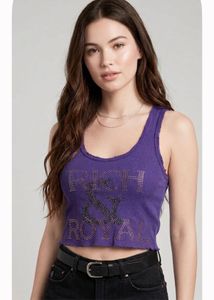 Purple Rhinestone Ribbed Tank Top