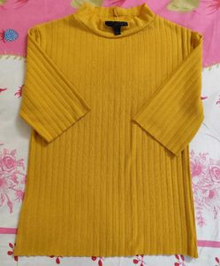 Mustard Yellow Ribbed Mock Neck Top