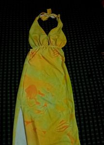 Yellow Halter Neck Maxi Dress with Print
