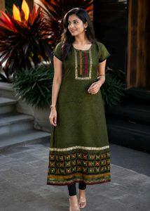 Stylish Olive Green Printed Kurta