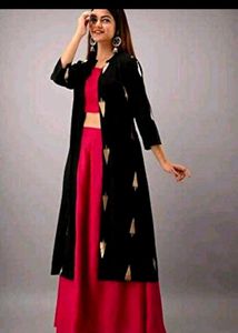 Stylish Ethnic Crop Top Skirt & Jacket Set