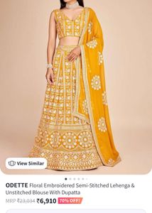 Mustard Embroidered Semi Stitched  Lehnga Choli