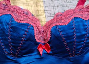 Lace Trimmed Blue Bra