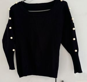 Elegant Black Pearl Embellished Sweater