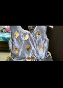 Adorable Grey Party Dress with Gold Leaf Embellish