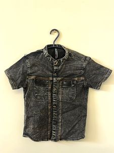 Acid Wash Denim Short Sleeve Shirt