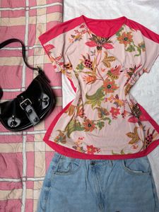Y2K Cute Floral Print Tee