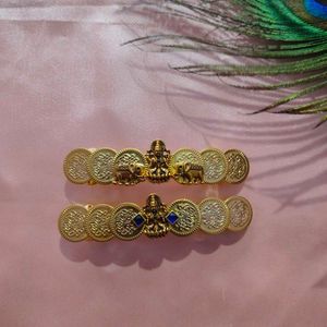 Gold-Plated Lakshmi Elephant Hair Clip