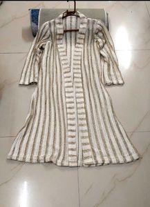 New White And Gold Wool Overcoat Shrug