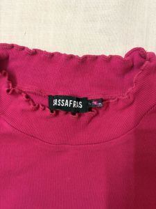 Hot Pink Lettuce Trim Mock Neck Top
