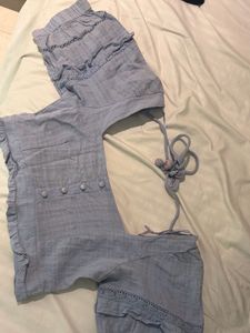 Blue Ruffled Crop top with Tie Detail