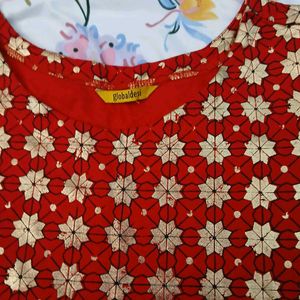Red &amp; Gold Floral Top - Never Worn - XL Size