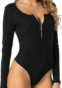Black Zip Front Bodysuit