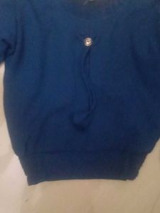 Blue Casual Long Sleeve Top(hip stretchable)