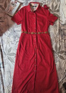 Chic Red Button-Down Midi Dress