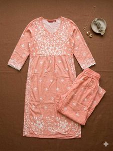 Peach Embroidered Kurta Set