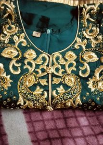 Elegant Emerald Green Embroidered Gown