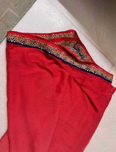 Pink Coral Saree with Royal Blue &amp; Gold Border