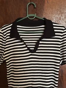 Striped Polo Neck Top