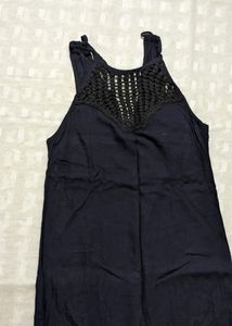 Navy Maxi Dress with Crochet Neckline