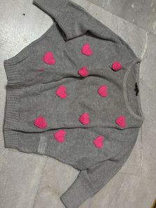 Grey Heart Knit Sweater