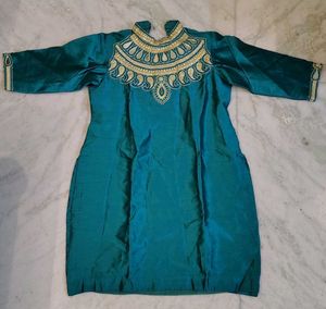 Teal Real Mirror Work Kurta (Diwali Offer 🪔)