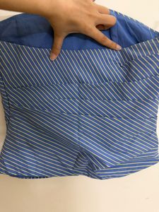 Blue Striped Ruched Strapless Top