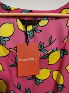 Cute Pink Lemon Print Dress