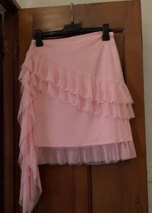 Cute Pink Ruffled Mini Skirt
