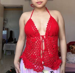 Red Crochet Halter Top