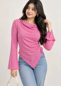 Chic Pink Ruched Long Sleeve Top