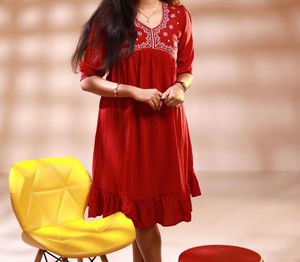 Stylish Red Embroidered Dress