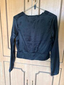 Chic Black Satin Lace Trim Blouse