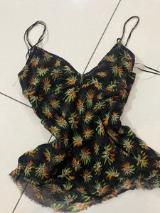 Strappy Black Top with flower print