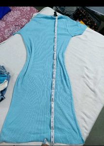 Blue Pleated V-Neck Midi Dress