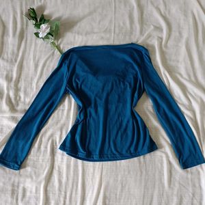 Teal Cowl Neck Long Sleeve Top