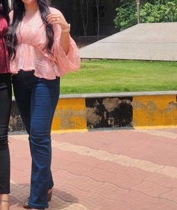 Pink Textured Bell Sleeve top