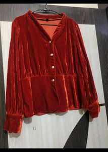 Elegant Red Velvet Blouse