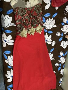 Stunning Red &amp; Black Embroidered Gown