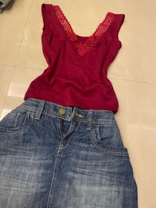 Stylish Burgundy Lace Trim Top