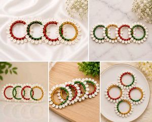 Set of 4 Colorful Bangles with White Embellishment