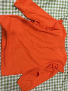 Bright Orange Textured Button-Up Top