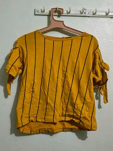 Yellow Striped Tie-Sleeve Top