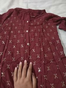 Maroon Embroidered Kurta