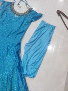Beautiful Blue Designer Anarkali Suit Set with Dup