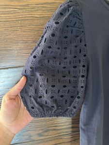 Navy Blue Puff Sleeve Top
