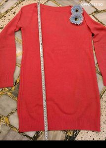 31. Coral Sweater Dress with Flower Detail