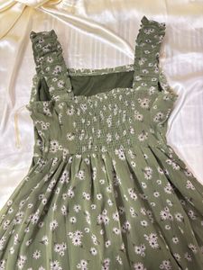 olive square neck Floral Maxi Dress