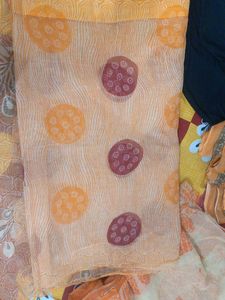 orange  saree with floral print