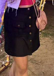 Black Button-Front Mini Skirt
